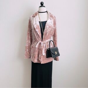 Chelsea 28 Pink Velvet Open-Front Belted Blazer Jacket Coat